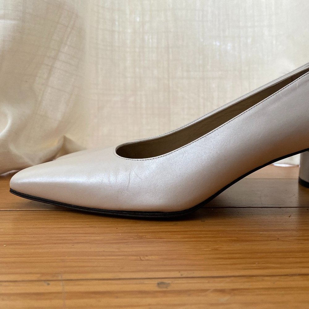 Stuart Weitzman White Pearlescent Square Toe Pumps - image 4